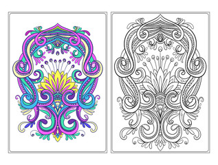 Ornamental floral element for design in vintage style. Coloring page 