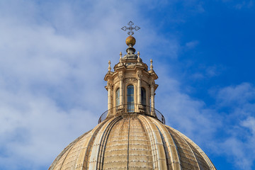 Fototapeta na wymiar The dome of the Basilica of Sant'Agnese in Agone on the Piazza Navona in Rome
