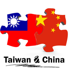 China and Taiwan flags in puzzle