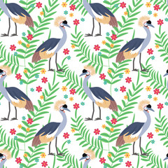 Crowned crane seamless pattern background