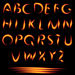 Fire Letters. Burning Font. Glowing Alphabet. Vector