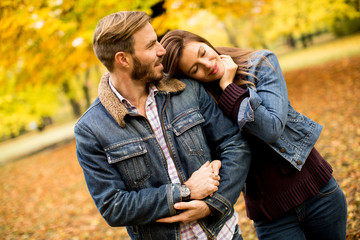 Loving couple in the autumn park
