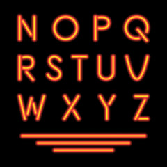 Neon Tube Letters. Glowing Font. Vector