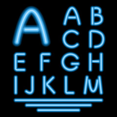Blue Neon Tube Letters. Glowing Font. Vector