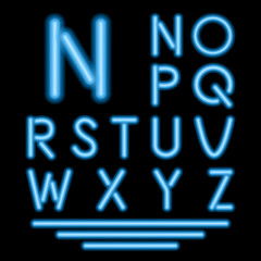 Blue Neon Tube Letters. Glowing Font. Vector