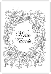 Anti stress coloring book for adult. Outline drawing floral frame