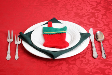 christmas place settings with stocking