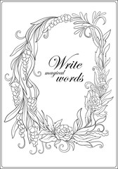 Anti stress coloring book for adult. Outline drawing floral frame