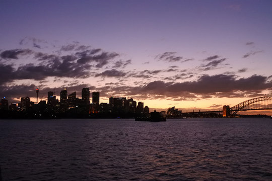 Silhouette of Sydney Skyline at dramatic sunset