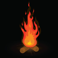 Realistic burning fire flame with logs