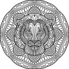 Painted lion on a background of circular pattern. 