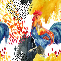 Fototapeta premium abstract watercolor rooster seamless pattern