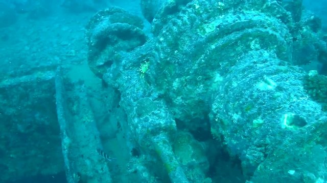 Capstan winches of Hold No1 on the deck of the SS Thistlegorm Ship Wreck in the Red Sea