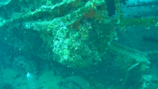 Drifting down into the belly of Hold No1 of the SS Thistlegorm Ship Wreck in the Red Sea