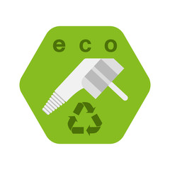Electric plug vector hexagon icon with recycling sign on the green background.