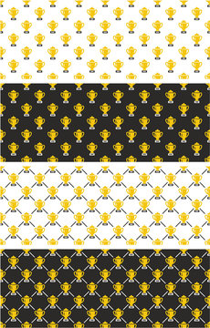 Trophy Or Cup Seamless Pattern Gold Color Set