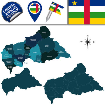 Map of Central African Republic with Named Prefectures