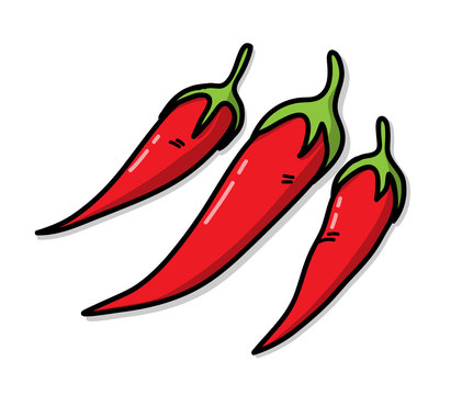 Red Hot Chili Peppers, a hand drawn vector illustration of 3 fresh chili peppers.
