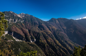 Trail in the mountains at sunny day
