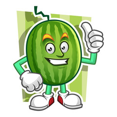 Thumb up Watermelon mascot, Watermelon character, Watermelon cartoon