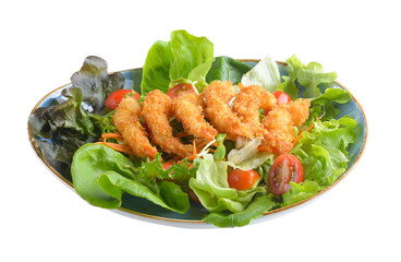 Fried Shrimp Salad on white background