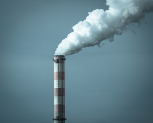 Konin, Poland. Working power station, smoking chimneys.