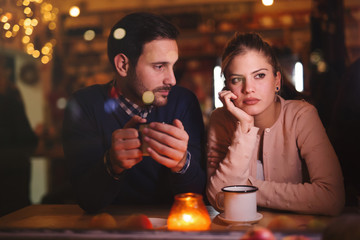 Sad couple having a conflict