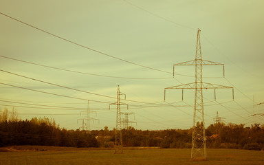 Industrial landscape - view of the electric poles.