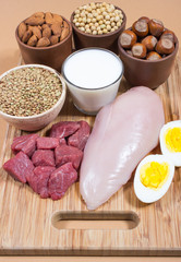 Natural products containing plant and animal proteins.