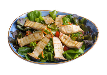salad  Eringi mushrooms in plate on white background