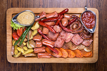 Assorted fried sausages