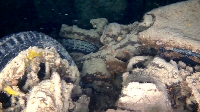 Norton & BSA Motorcycles that have been pillaged for souvenirs lay in waste in Hold No2 of the SS Thistlegorm Ship Wreck in the Red Sea