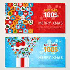 Xmas Gift Cards with Flat Icons Design