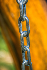 Close up of silver steel chain link