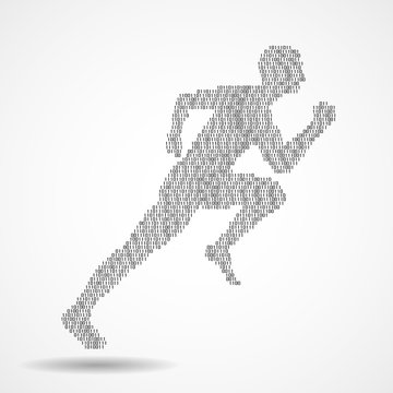 Abstract silhouette running man from binary computer code