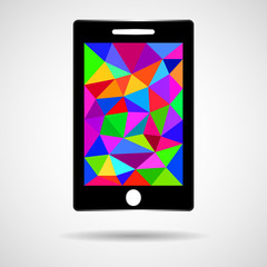 Smartphone icon with triangular mosaic, mobile icon isolated on the white background