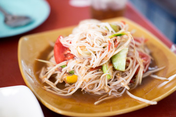 Tum Sua, Papaya Salad with Vermicelli, selective focus
