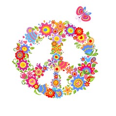 Peace flower symbol with funny colorful flowers