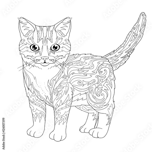 Download "Ethnic decorative doodle cat. Coloring book page with ...