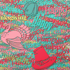 Happy Thanksgiving day, holiday background. Multilayer Pattern with the pilgrim hat, turkey, pumpkin. 3d illustration with texture of clay and paper. Good for print, the wrapping paper.