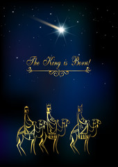 Stylized Biblical Christmas etude: three Wise Men are visiting the new King of Jerusalem Jesus Christ after His birth
