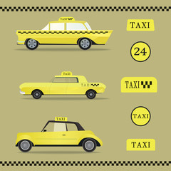 World famous taxi cars. Set of different taxi vehicles vector illustration