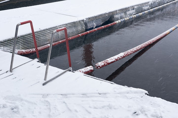Winter swimming pool snowfall