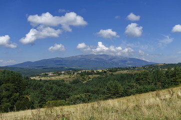 Obraz premium Panoramic view of advance summer with village Plana in the mountain Plana by Vitosha, Bulgaria