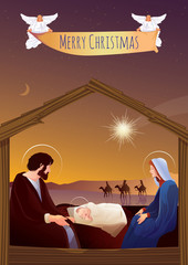 Christmas nativity scene with holy family 