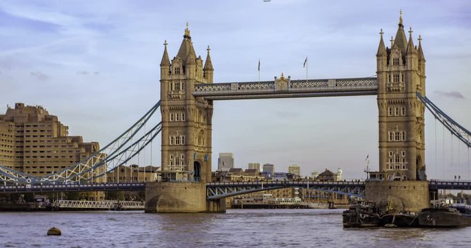 Time lapse panning view of the iconic Tower Bridge, one of the main landmarks in London