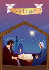 Christmas nativity scene with holy family 