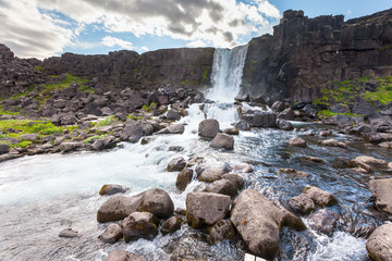 Fototapeta na wymiar Oxararfoss waterfall in Thingvellir national park