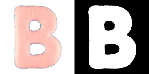 B- letter from pink felt. Collection of colorful handmade English alphabet isolate on white...