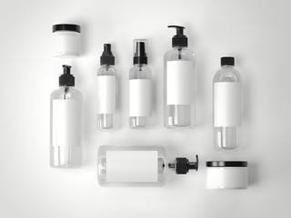 Set of beauty cosmetic plastic containers. 3d rendering